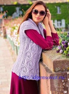 Сиреневый ажурный жилет