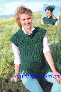 Безрукавка с бахромой и шапка