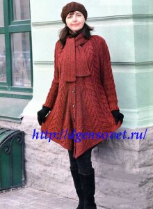 Пальто-пончо с шарфом