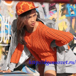 Оранжевый джемпер с миксом узоров