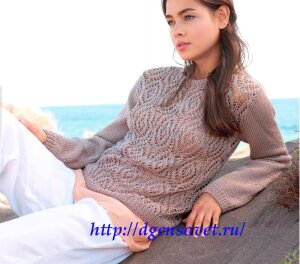 Пуловер с ажурным передом и спинкой