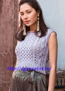 Сиреневый хлопковый топ с плетеным узором.docx